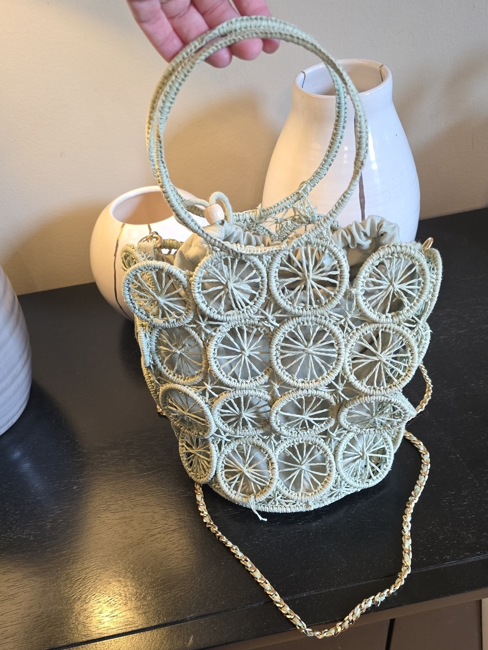 House Of Harlow 1960 Raffia Bucket Bag